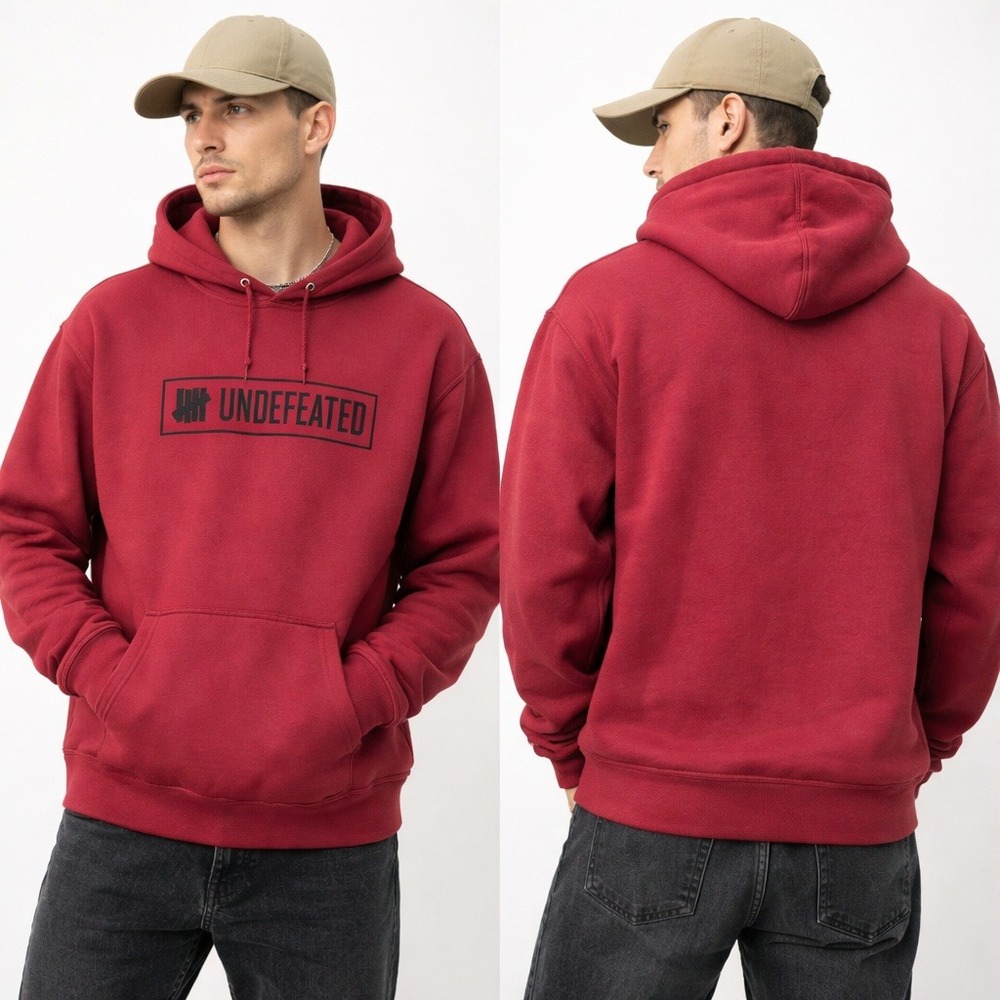 Undefeated Logo Pullover Hoodie Mens‎ 2XL Burgundy Maroon Streetwear Fleece USA